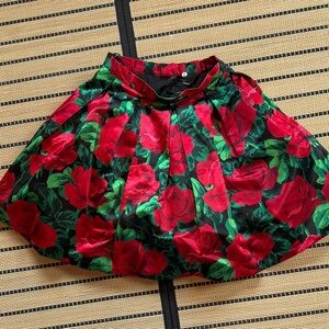 Sherri Hill Red and Green Floral Skater Skirt
